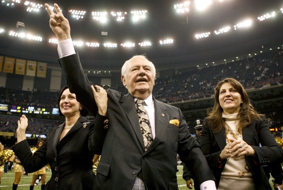 Image: New Orleans Saints Owner Benson celebrates with his wife Gayle and granddaughter Rita Benson LeBlanc after his team defeated the New York Giants during their NFL football game at the Louisiana Superdome in New Orleans