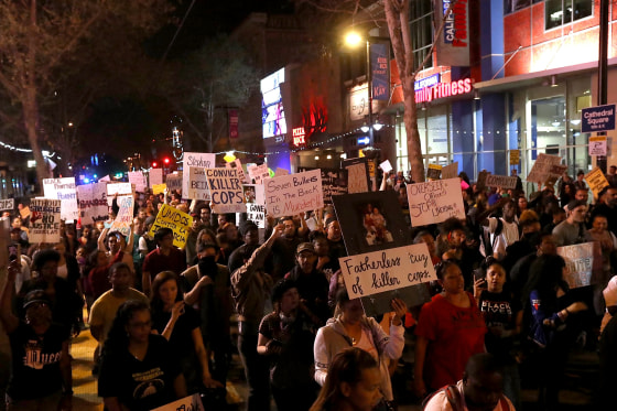 Image: Black Lives Matter protesters march through the streets of Sacramento during a demonstration on March 30, 2018 in Sacramento, California.