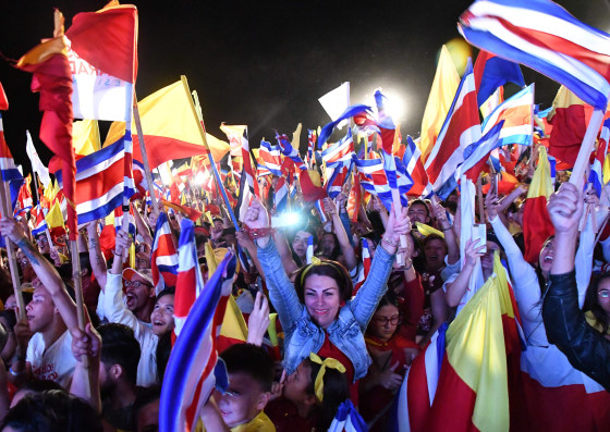 Image: Carlos Alvarado supporters celebrate after the Costa Rica presidential election