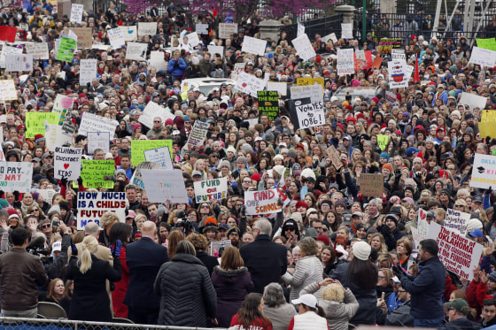 Image: Teachers rally for increased education funding at the state Capitol in Oklahoma City