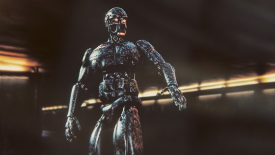 Image: Futuristic military cyborg surveillance on the street