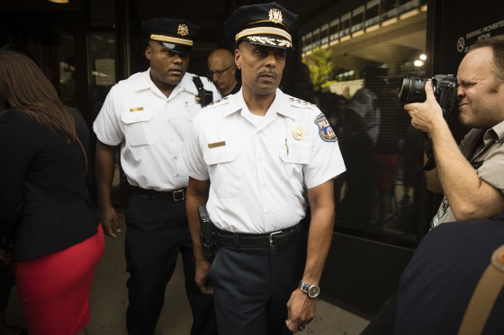 In this July 21, 2017, photo, Philadelphia Police Commissioner Richard Ross departs after speaking with members of the media and listening to Attorney General Jeff Sessions' speech at the U.S. Attorney's Office in Philadelphia.