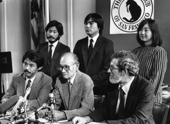 Image: Dale Minami, Don Tamaki, Fred Korematsu, Dennis Hayashi, Lorraine Bannai, Peter Irons