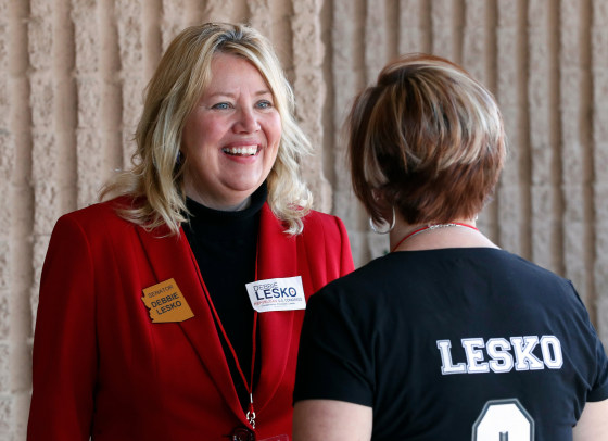Image: Debbie Lesko speaks with a constituent