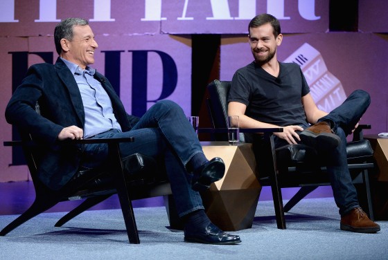 Image: Bob Iger and Jack Dorsey speak during the Vanity Fair New Establishment Summit