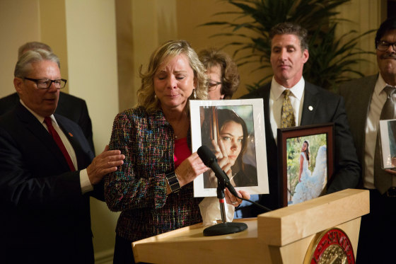 Image: Debbie Ziegler, mother of Brittany Maynard, speaks to the media
