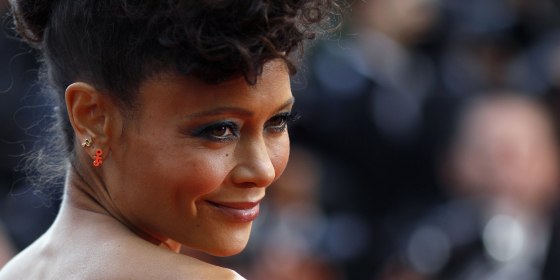 Thandie Newton wears dress featuring black 'Star Wars' characters