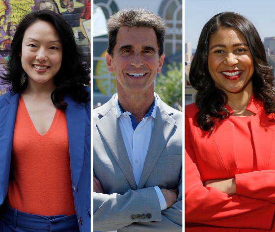 Image: San Francisco mayoral candidates Jane Kim, Mark Leno and London Breed