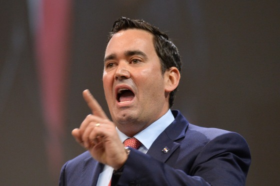 Image: State Treasurer Walker Stapleton delivers a speech during the Colorado Republican State Assembly in Boulder
