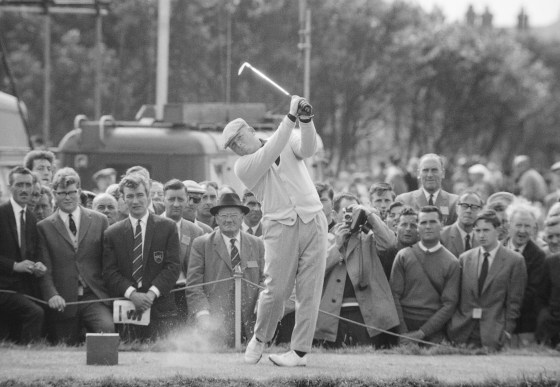 Image: Phil Rodgers plays a tee shot during the Open Championship