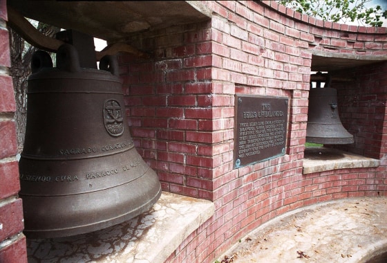 Two of the Bells of Balangiga at F.E. Warren Air Force Base outside Cheyenne, Wyoming, May 2001.
