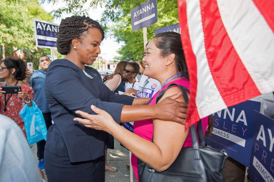 Image: Boston City Councilwomen And House Democratic Candidate Ayanna Pressley Campaigns On Primary Day