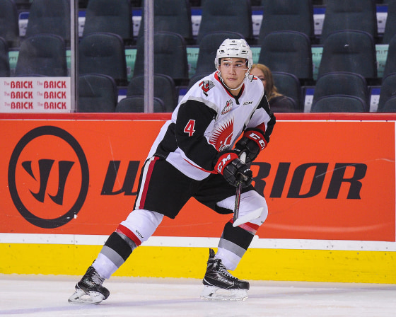 Jett Woo #4 of the Moose Jaw Warriors