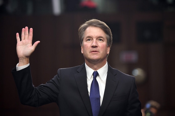 Image: Judge Brett Kavanaugh is sworn in during his US Senate Judiciary Committee