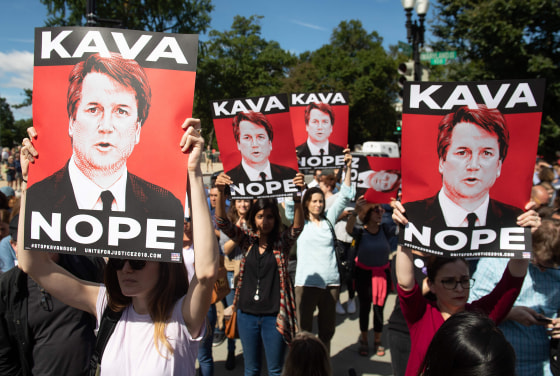Image: Demonstrators protesting against Judge Brett Kavanaugh's nomination to the Supreme Court