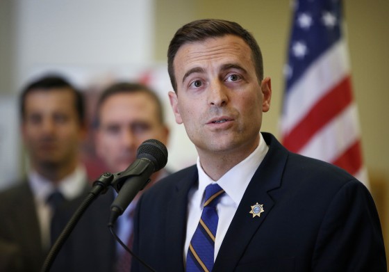 Nevada state Attorney General Adam Paul Laxalt speaks at a news conference in Las Vegas