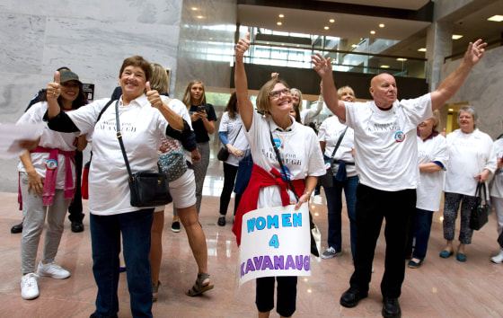 Image: Supporters of the appointment of Supreme Court nominee Brett Kavanaugh cheer at Hart Senate Office Building in Washington on Oct. 5, 2018.
