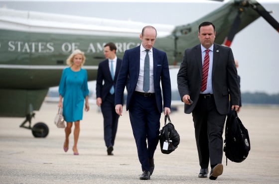 Image: White House staff depart with U.S. President Trump for travel to Florida from Joint Base Andrews
