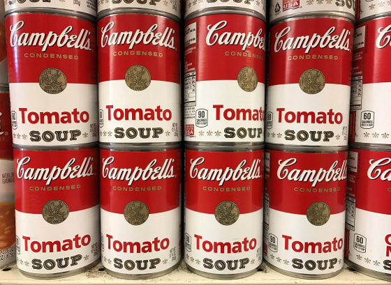 Image: Tins of Campbell's Tomato Soup are seen on a supermarket shelf in Seattle