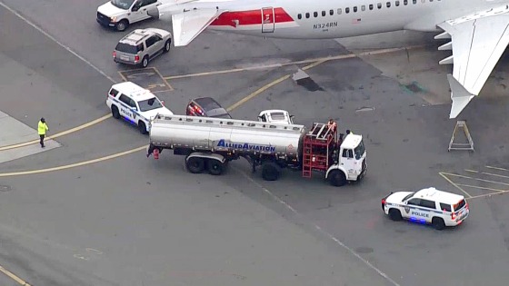 A fuel truck hit a parked American Airlines plane this morning at LaGuardia airport, on Oct. 26, 2018.