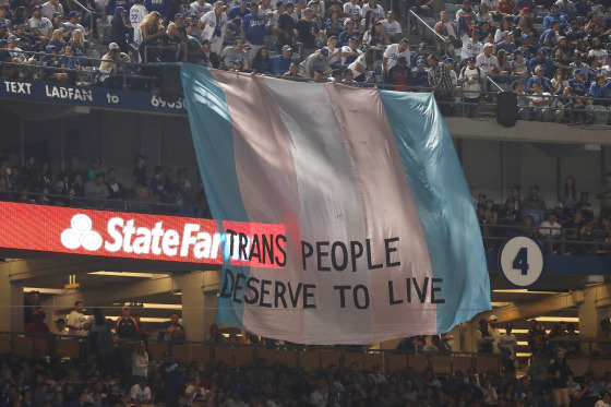 Image: pro-transgender banner at World Series