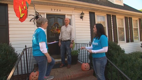 Democratic activists go door-to-door in a suburb of Charlotte, North Carolina.