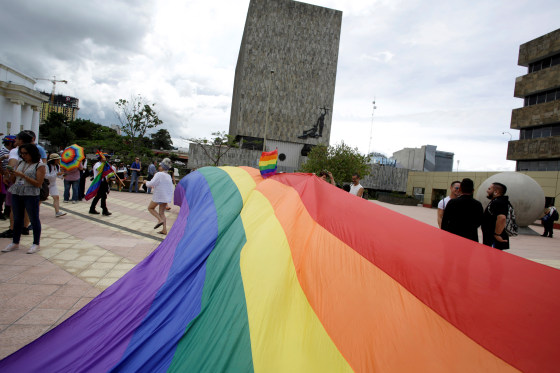 LGBT community members and activists call for same-sex marriage in San Jose, Costa Rica, on Aug. 4, 2018.