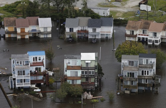 Homes along the New River are flooded after Hurricane Florence moved through Jacksonville, North Carolina, on Sept. 16, 2018.