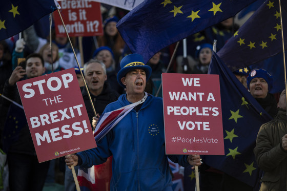 Image: Brexit protesters continue to demonstrate outside the Houses of Parliament