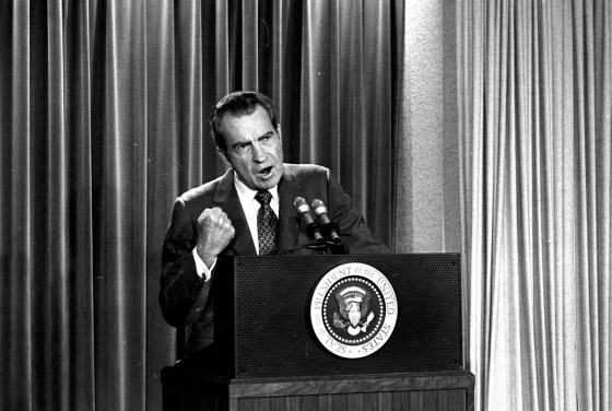 President Richard Nixon announces that he will not allow his legal counsel, John Dean, to testify on Capitol Hill on the Watergate investigation in 1973.
