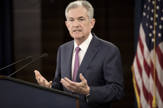Image: Federal Reserve Board Chairman Jerome Powell holds a news conference after a Federal Open Market Committee meeting