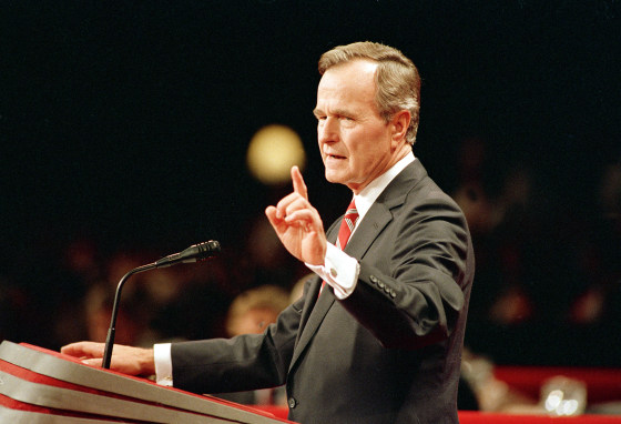 George H.W. Bush accepts his party's nomination at the Republican National Convention in New Orleans on Aug. 18, 1988, where he made his pledge to not raise taxes.