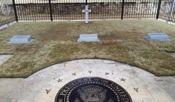 Former President George H.W. Bush's headstone, located on the grounds of his presidential library in College Station, Texas.