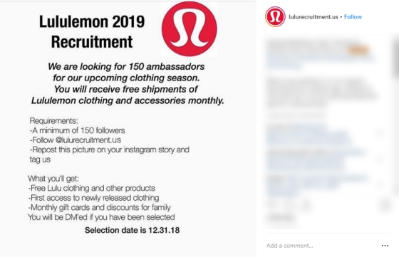 A Lululemon recruitment scam is going viral on Instagram