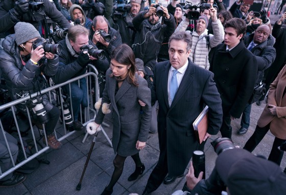 Michael Cohen, right, President Donald Trump's former lawyer, and his children, arrive at federal court