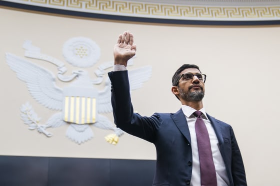 Image: Google CEO Sundar Pichai is sworn in before testifying to a House Judiciary Committee hearing in Washington on Dec. 11, 2018.