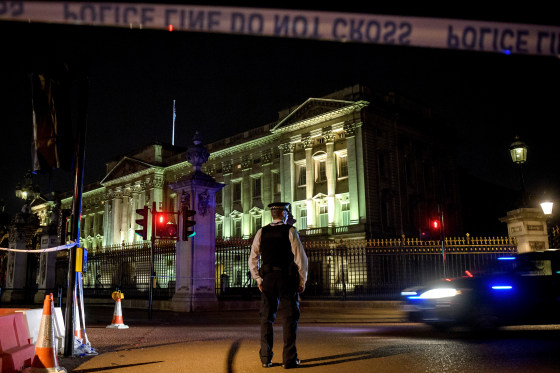 Image: Police secure the road after an attack on police officers at Buckingham Palace in London on Aug. 25, 2017.