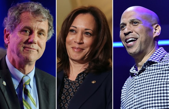 Sherrod Brown, Kamala Harris and Cory Booker.