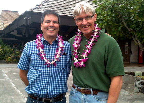 Anthony Gonzales, left, and his late husband, Mark Johnson, in Hawaii in 2012.