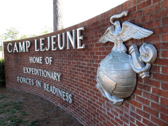Image: The globe and anchor stand at the entrance to Camp Lejeune, N.C