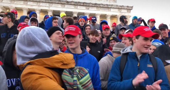 Students from Covington Catholic High School in front of the Lincoln Memorial.