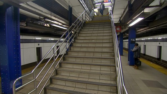 Image: A young mother fell down the steps of the Seventh Avenue subway station on 53rd Street in Manhattan on Jan. 28, 2019.