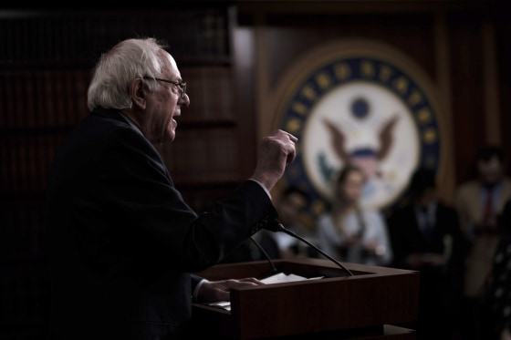 Image: Sen. Bernie Sanders, I-VT, speaks at a press conference on Capitol Hill on Jan. 30, 2019.