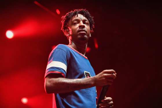 Image: 21 Savage performs in Birmingham, Alabama, on July 14, 2018.