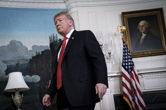 Image: President Donald Trump exits the Diplomatic Reception Room at the White House on Jan. 19, 2019.