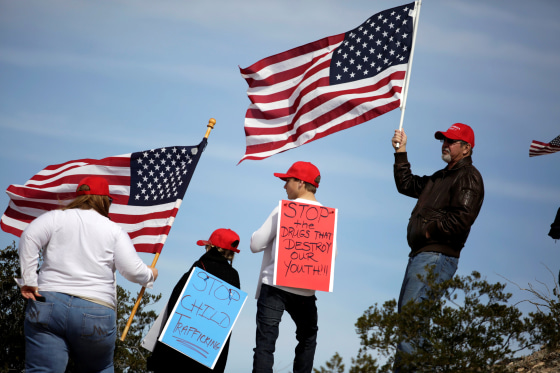Image: Demonstrators gather at the open border to support construction on a border wall between the United States and Mexico near Ciudad Juarez on Feb. 9, 2019.