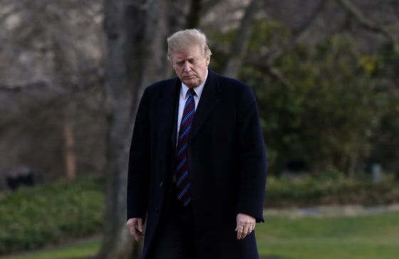 President Donald Trump returns to the White House on Feb. 8, 2019.
