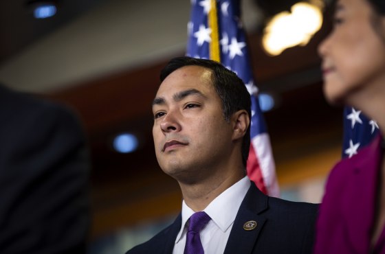 Image: Rep. Joaquin Castro, D-Texas, listens at a news conference on Capitol Hill on July 25, 2018.