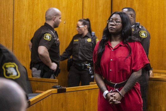 Image: Kemia Hassel appears in court in St. Joseph, Michigan, on Feb. 20, 2019. Hassel, along with a co-defendant Jeremy Cuellar, were charged in the 2018 murder of U.S. Army Sgt. Tyrone Hassel III.