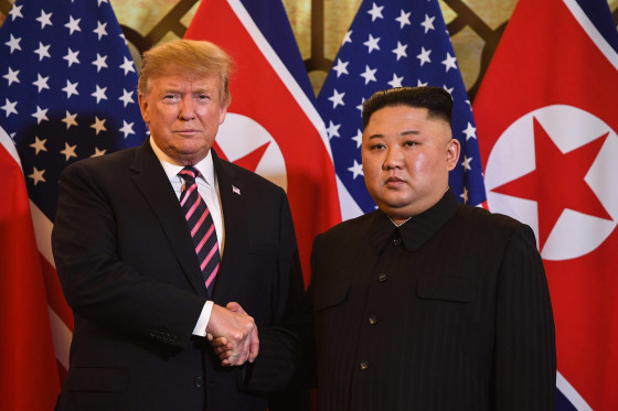 Image: President Donald Trump shakes hands with North Korea's leader Kim Jong Un before a meeting at the Sofitel Legend Metropole hotel in Hanoi